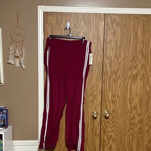 No Boundaries Burgundy Joggers with White Stripes